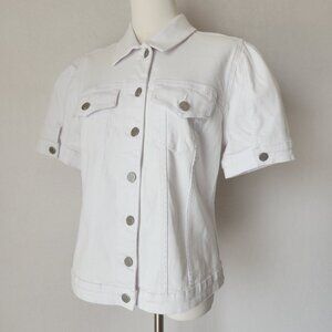 Wash Lab Puff Short Sleeve Denim Jacket Button-Up Pocket Stretch White